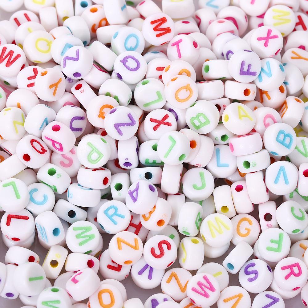 Alphabet Beads: Colorful A-Z Single Letter Round Beads for DIY Jewelry – Flat, White Background, Straight Hole for Stringing Phone Chains & More