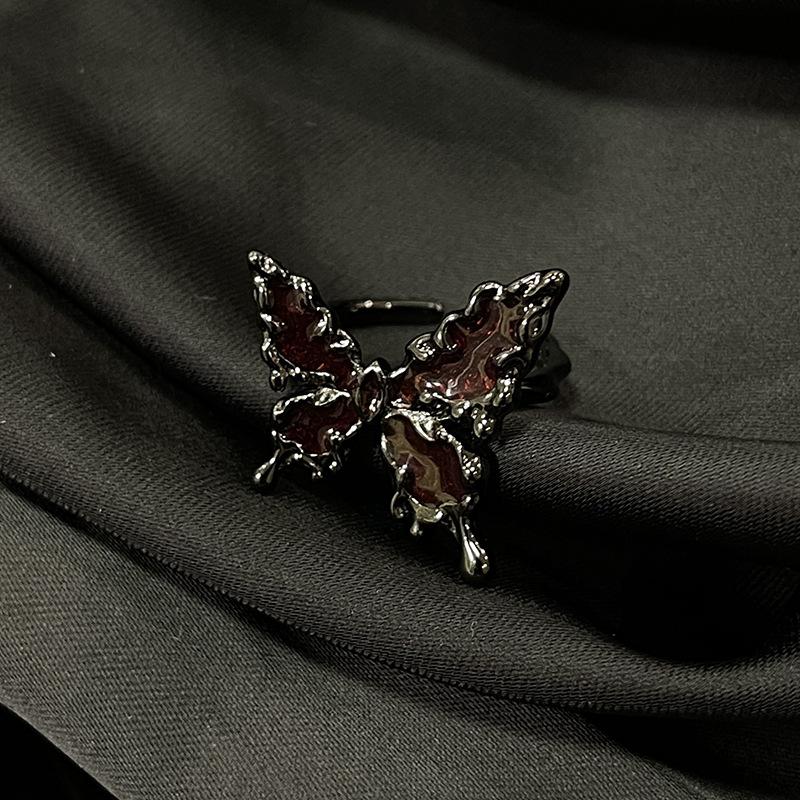 Butterfly Dripping Oil Open Ring, Personality, Niche Design, Cold Wind Ring, Stacked Index Finger Ring, Female