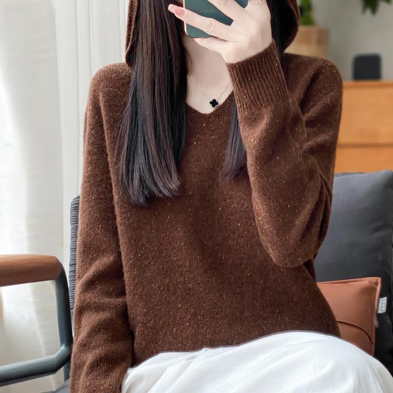 Damer Strikket Hettegenser 100% Ull Genser MODERN NEW SAGA Vinter Strikket Pullover Genser Myke Varme Ullgensere Jumper Strikket Topp