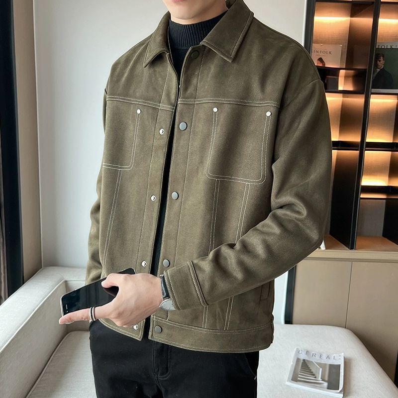Men's 2025 New Trendy Coat Men's Suede High-end Spring and Autumn Clothes Ruffian Handsome Trendy Casual Jacket