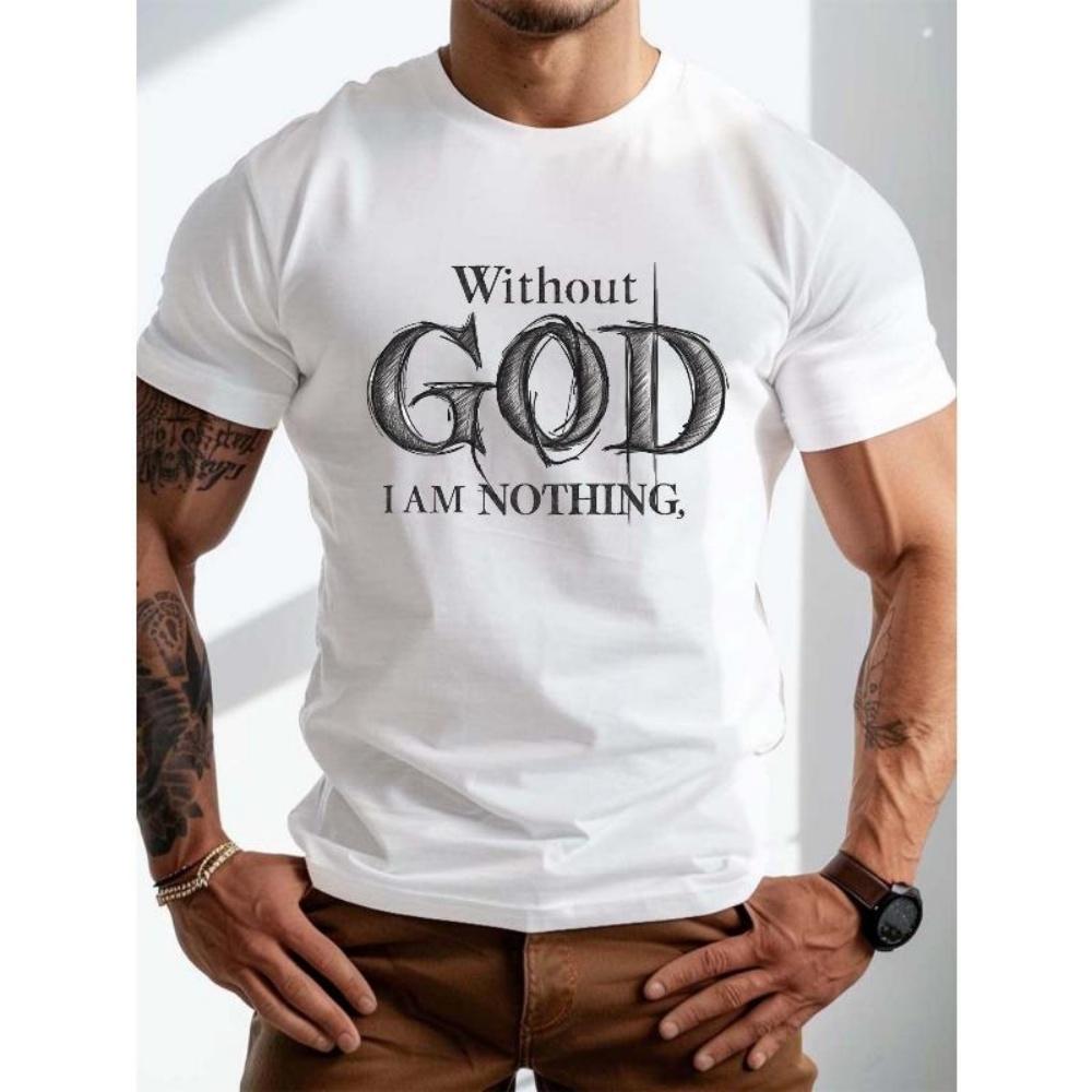 

European Sizes Plus Size Men s Summer T-shirt, God Intricate Graphic Print Short Sleeve Tees Trend Casual Tops for Daily Life, Big & Tall Guys S чёрный