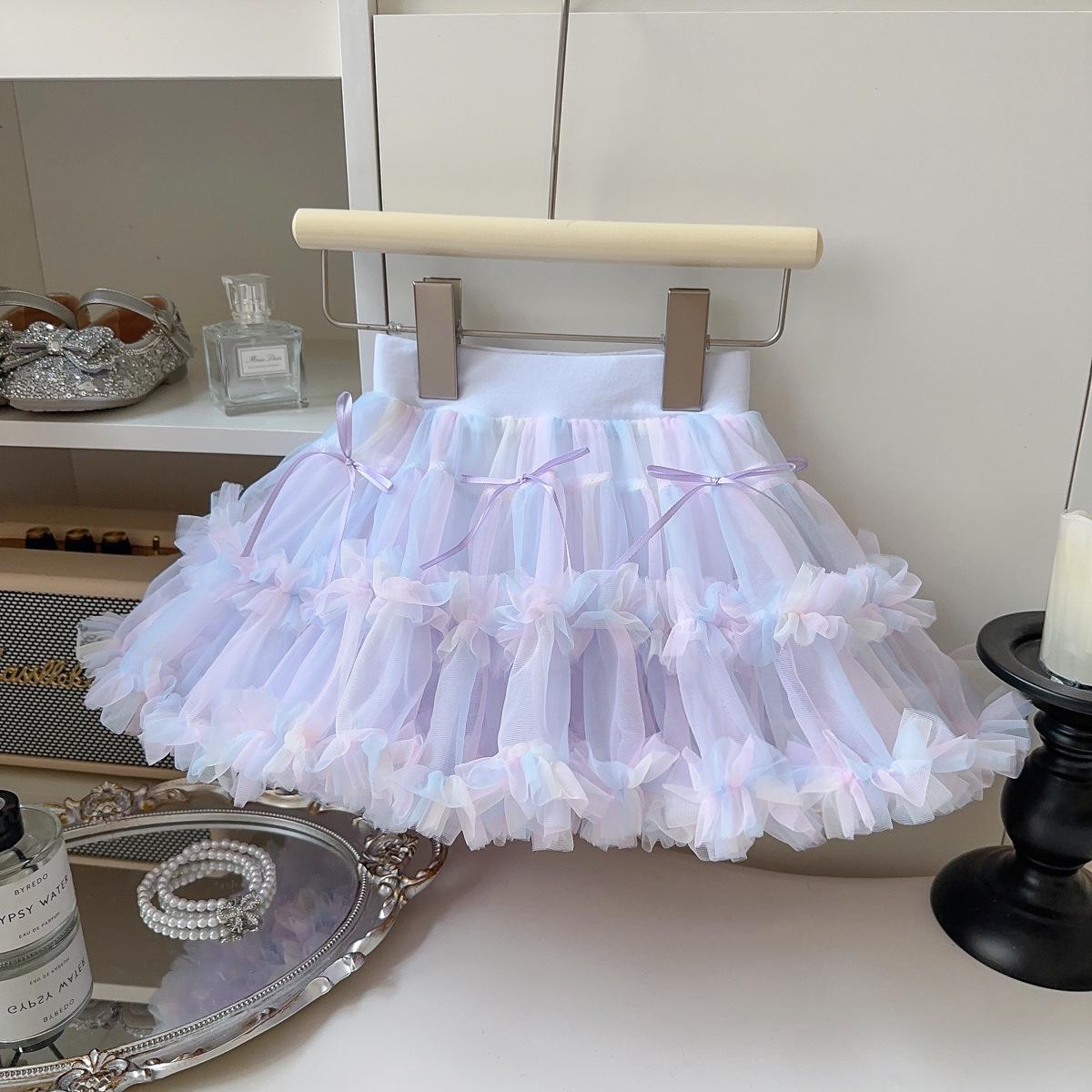 Girls  Korean Mesh Gradient Bowknot Fluffy Princess Skirt Size 90