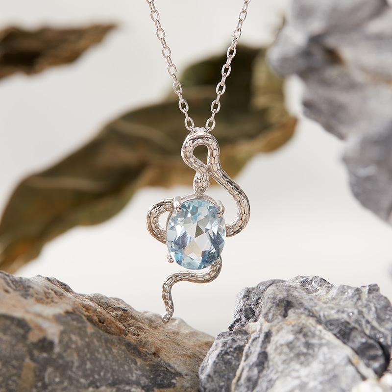 Zodiac Snake Natural Colored Treasure Topaz Amethyst Pendant Necklace S925 Sterling Silver Inlaid Xiaohongshu Earrings