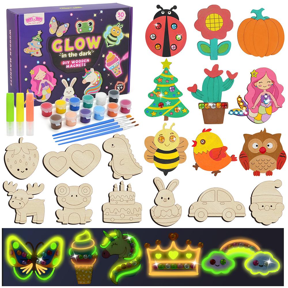 

DIY Wooden Magnets Wood Crafts Kit for Kids Glow in The Dark, Arts Supplies Painting Kit, Fun Party Favors for Christmas Gifts United States