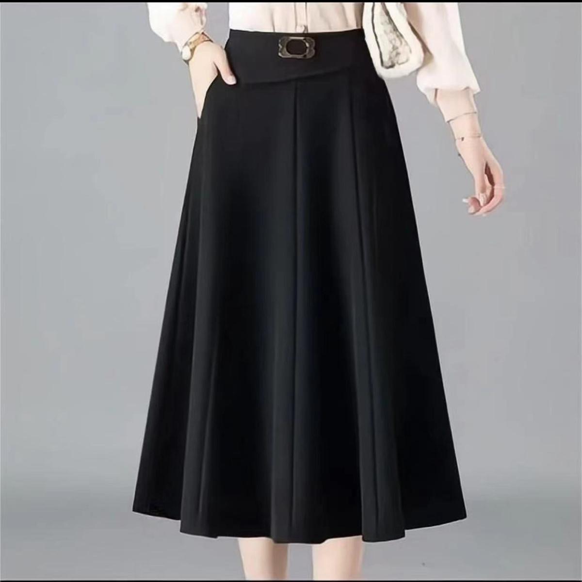 

Эластичная юбка с высокой талией, юбка длиной до колена, весенне-осенняя юбка средней длины, модная плотная ткань, струящаяся, с эффектом похудения XL