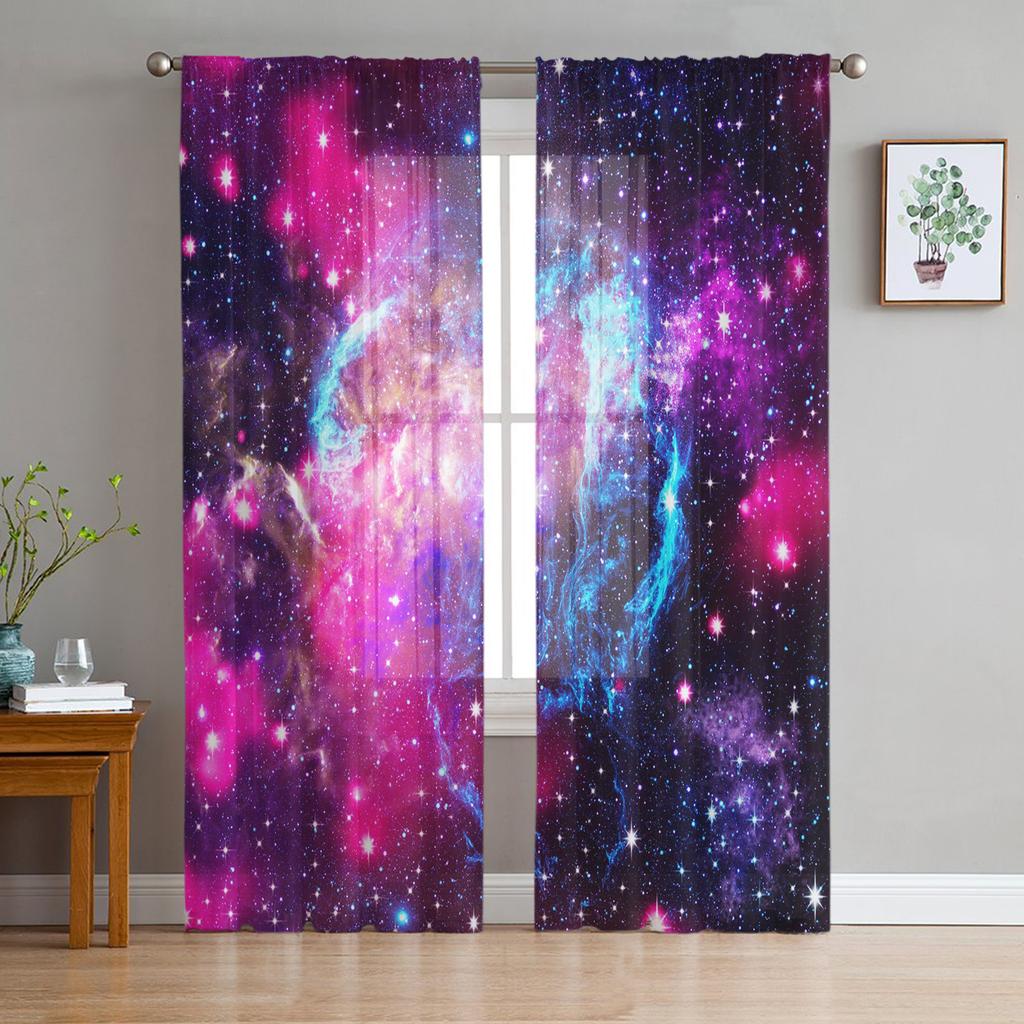 Starry Sky Symphony Galaxy Gauze Curtains For Children's Bedroom Kitchen Screen For Living Room Holiday Decor Voile Curtain