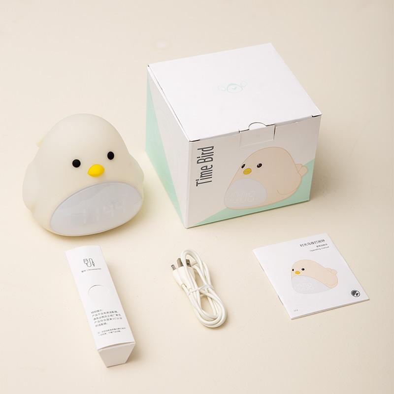 C2 Time Bird Noční světlo Budík Kreslený Roztomilý Silikonový Dotykový USB Noční Lampa LED Noční Lampa Pro Děti Miminko Děti Dárek