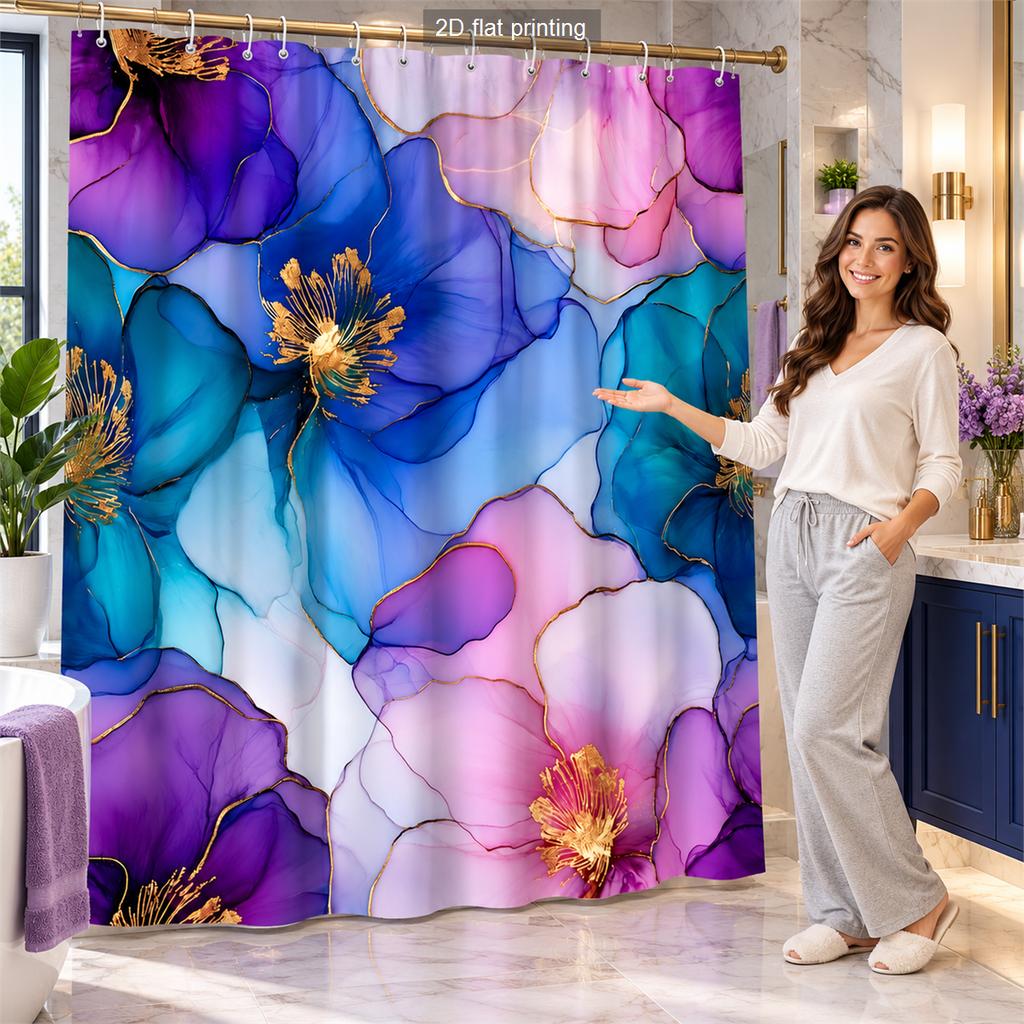 Winter Forest Floral Abstract Print Polyester Shower Curtain Bathroom Decor Bathtub Curtain with Hooks Multiple Designs