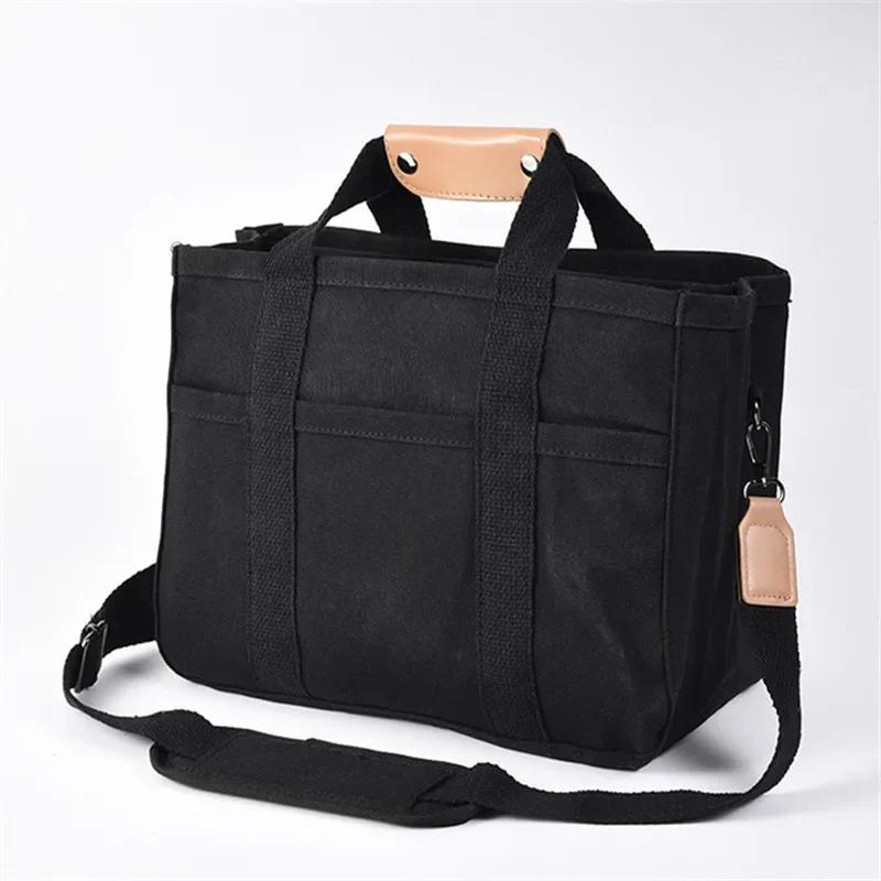 Thickened Canvas Tote Bag, Multi Functial Single Shoulder Crossbody Bag, Large Capacity Handbag with Multi-layer Storage Bag