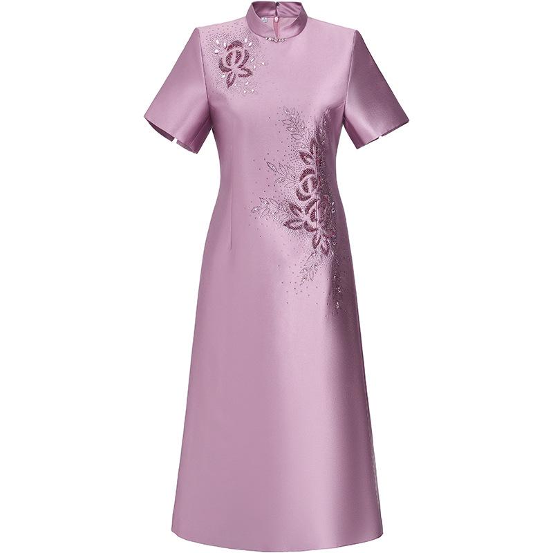 2024 New Style Spring Cheongsam Dress for Middle-aged and Elderly Women - Fashionable Chinese Style Wedding Banquet Outfit