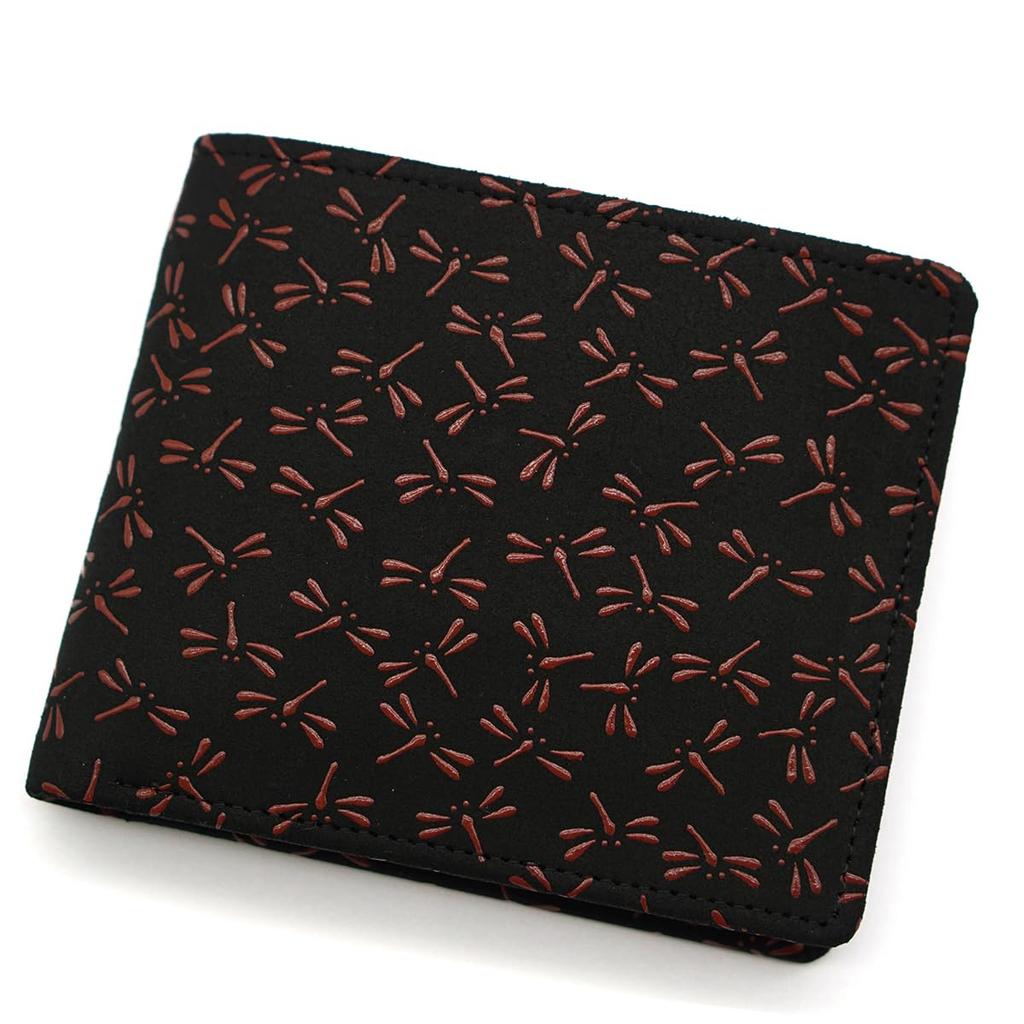 Inden Bifold Wallet with Coin Deerskin Traditional Made In 2006 Black with Red Dragonfly Inden-ya Purse, Men's Leather, Craft, Japan, No. ([21-008]