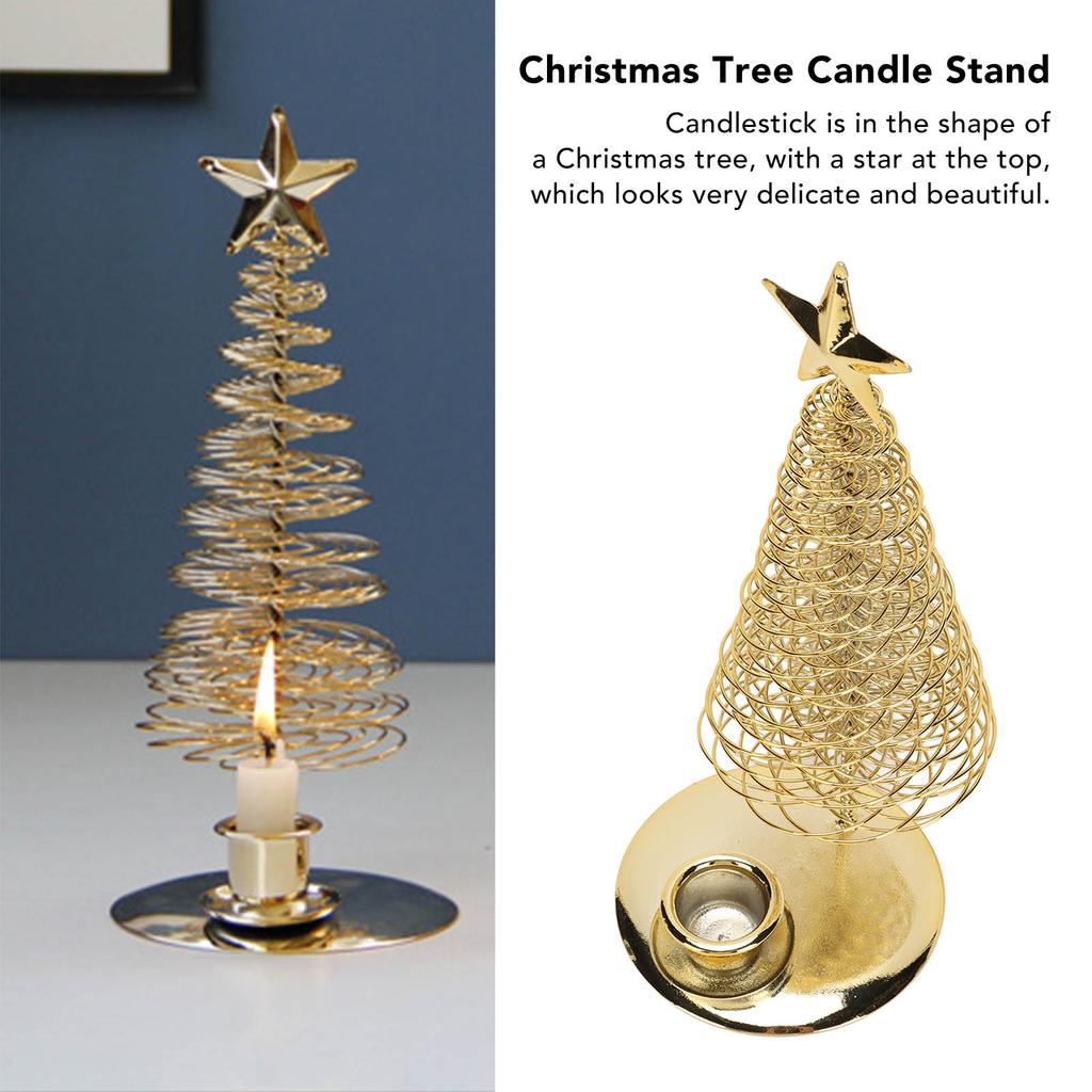 Christmas Tree Candlestick Holder with Star Metal Golden Christmas Tree Candle Stand for Festival Table Decoration
