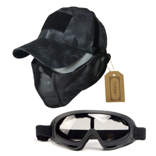 ANCL Airsoft Face Guard, Goggles, Hat, Protector, Face Mask, Airsoft (Typhon Black)