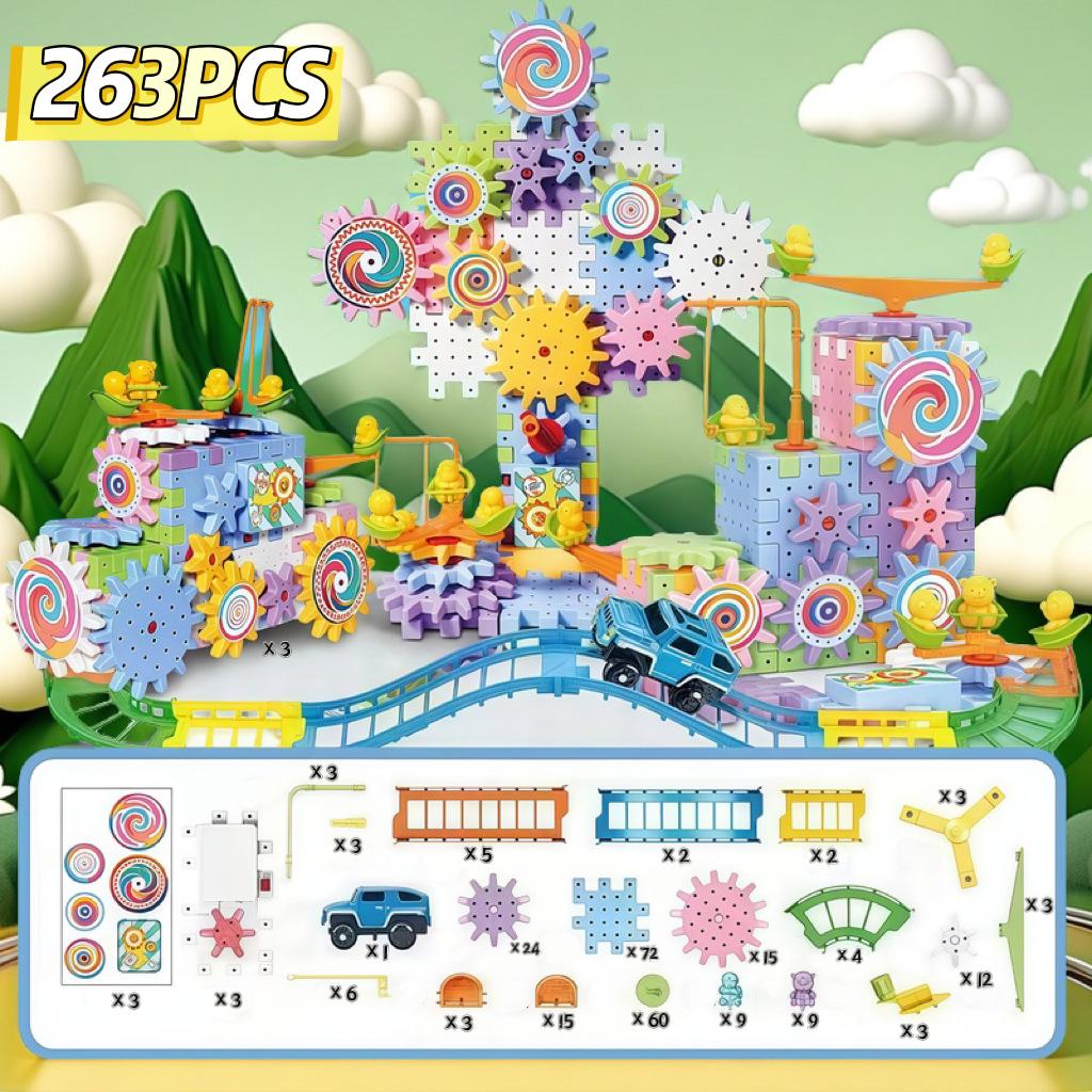 Children's Educational DIY Electric Gear Rotation Building Blocks Toy Set