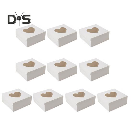 10Pcs Strong Loading Bakery Packing Box Sturdy Practical Wedding Valentine's Day Cake Pastry Case with Heart Window