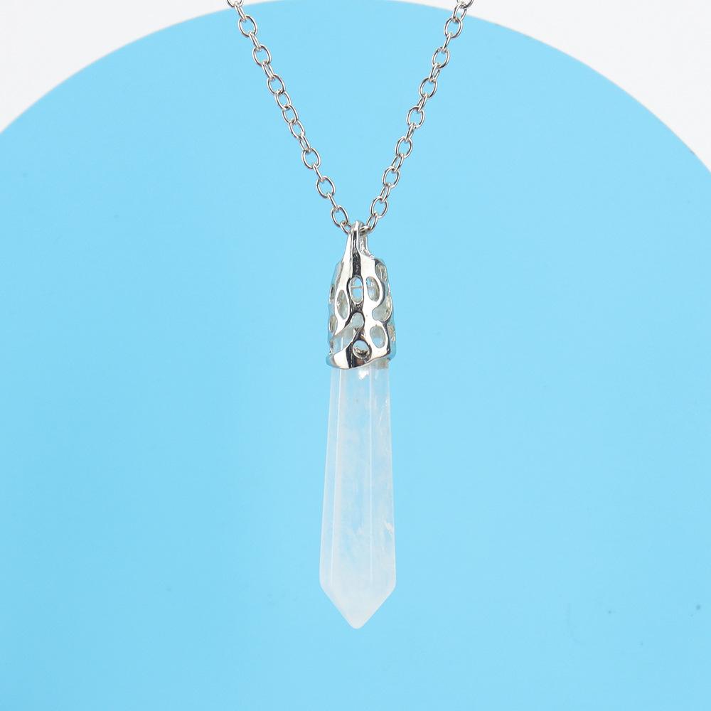 Collier pendentif colonne hexagonale pyramide hexagonale en agate de cristal de pierre naturelle N579