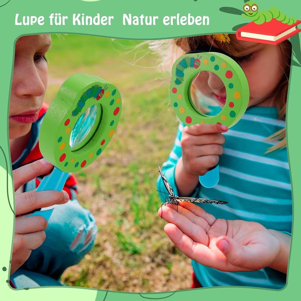 Kaisibum Children's Magnifying Glass Outdoor Wooden Magnifier Children's Cartoon Caterpillar Hand Magnifier for Home School Outdoor Garden Tool