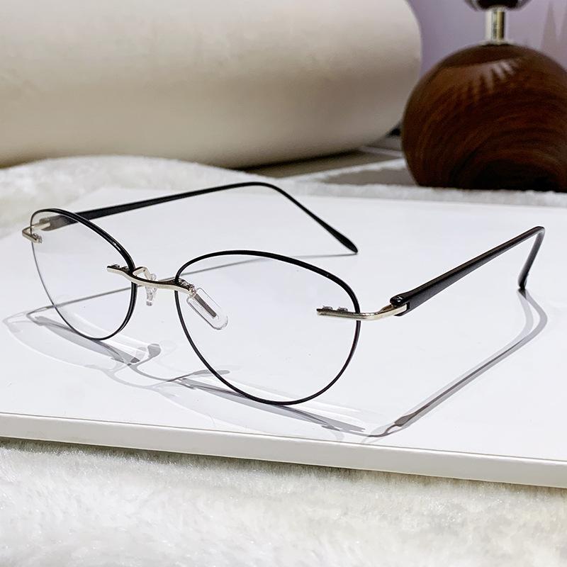 Neue randlose Katzenaugen-Lesebrille mit hoher Auflösung für Herren, Business, Blaulichtfilter, Alterssichtigkeit, mit Plus-Dioptrie +4.0