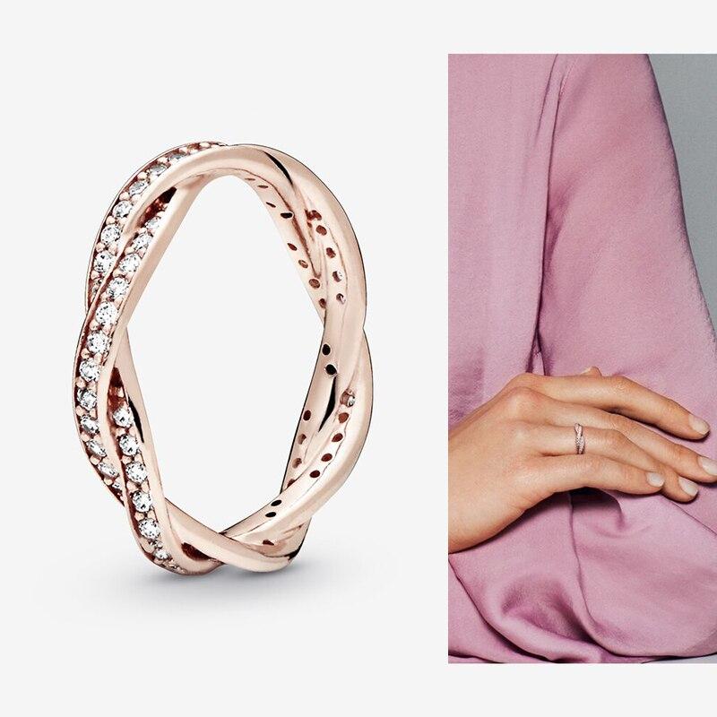 925 Sterling Silver Pan Ring Creative Rose Gold Ring With Bright Braided Lines For Women Wedding Party Gift Fashion Jewelry