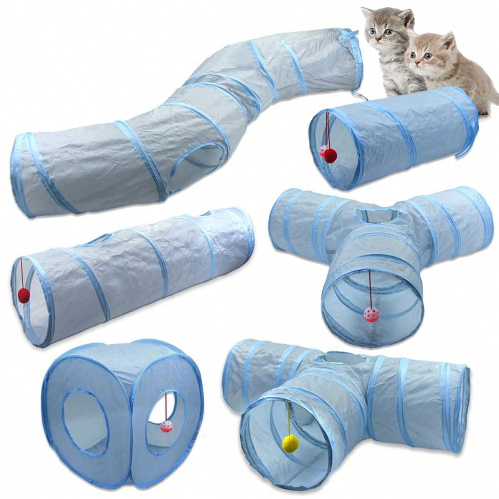 Cat Toys Gray 3-Way Foldable Pet Cat Tunnel Tube Toy Kitten Tunnel Toy with Peep Hole Pet Training Interactive Toy Tunnel Tube