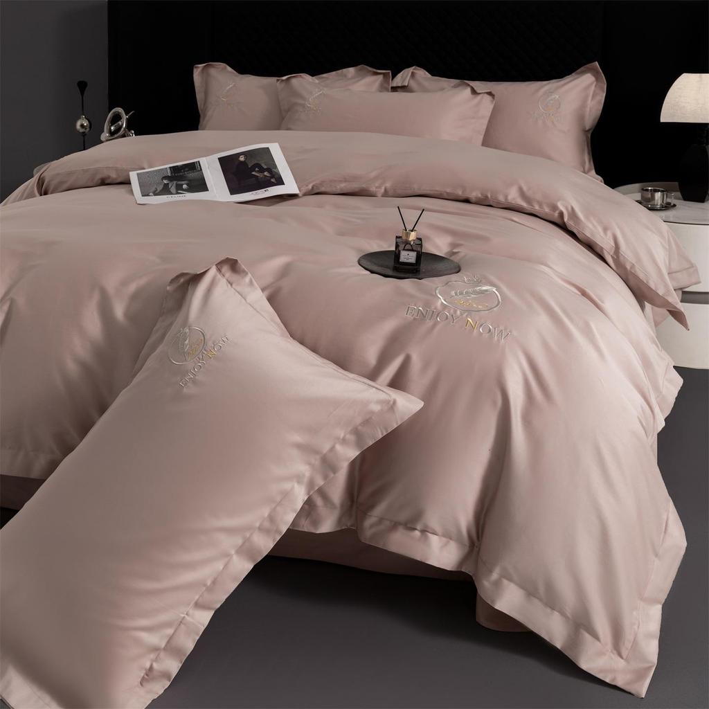 High-End 60s Long-Staple Cotton Embroidered Four-Piece Bedding Set with Duvet Cover & Bed Sheet