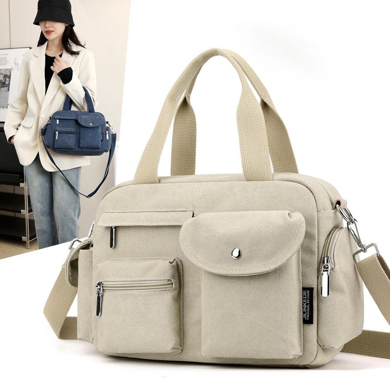 New Canvas Bag Portable Shoulder Bag Messenger Bag Multi-pocket Business Women's Bag Fashion Casual Canvas Women's Bag