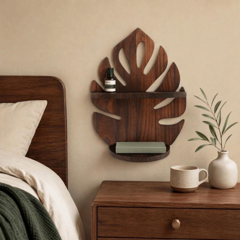 Decorative Wooden Monstera Shelf Rustic Photo Frame Storage Rack Wood Display Shelf Office