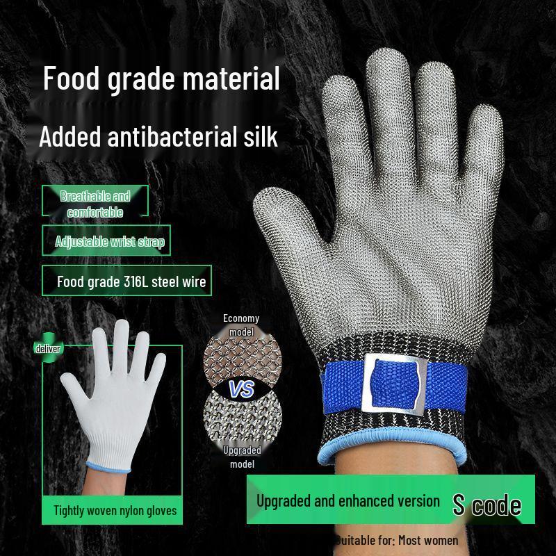 

Усиленные перчатки из нержавеющей стали 9 уровня защиты от порезов для разделки рыбы и сухой работы Large