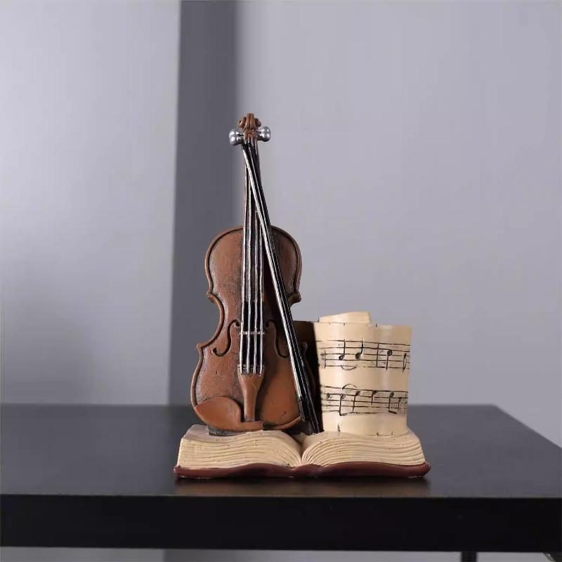 Supporto Espositore per Violino Stile Antico Portapenne e Matite Creativo Organizzatore da Scrivania Unico Ornamento Decorativo per Libreria Vintage