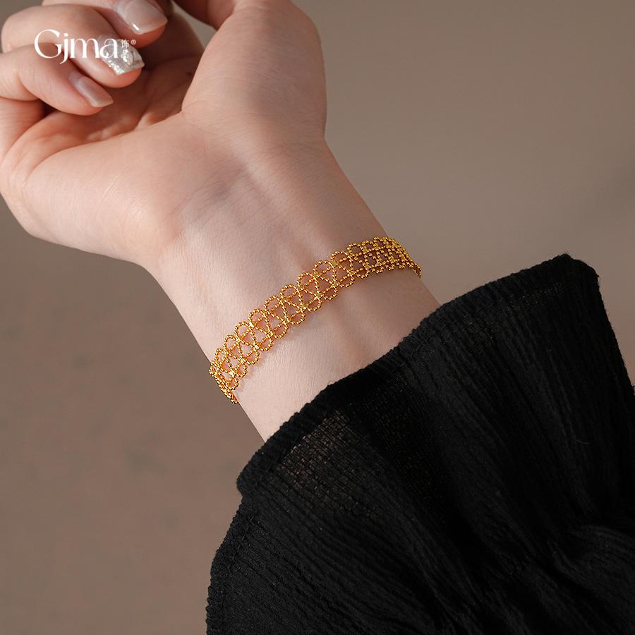 Bracciale in pizzo traforato placcato oro 18k vero Bracciale europeo e americano Gioielli semplici donna