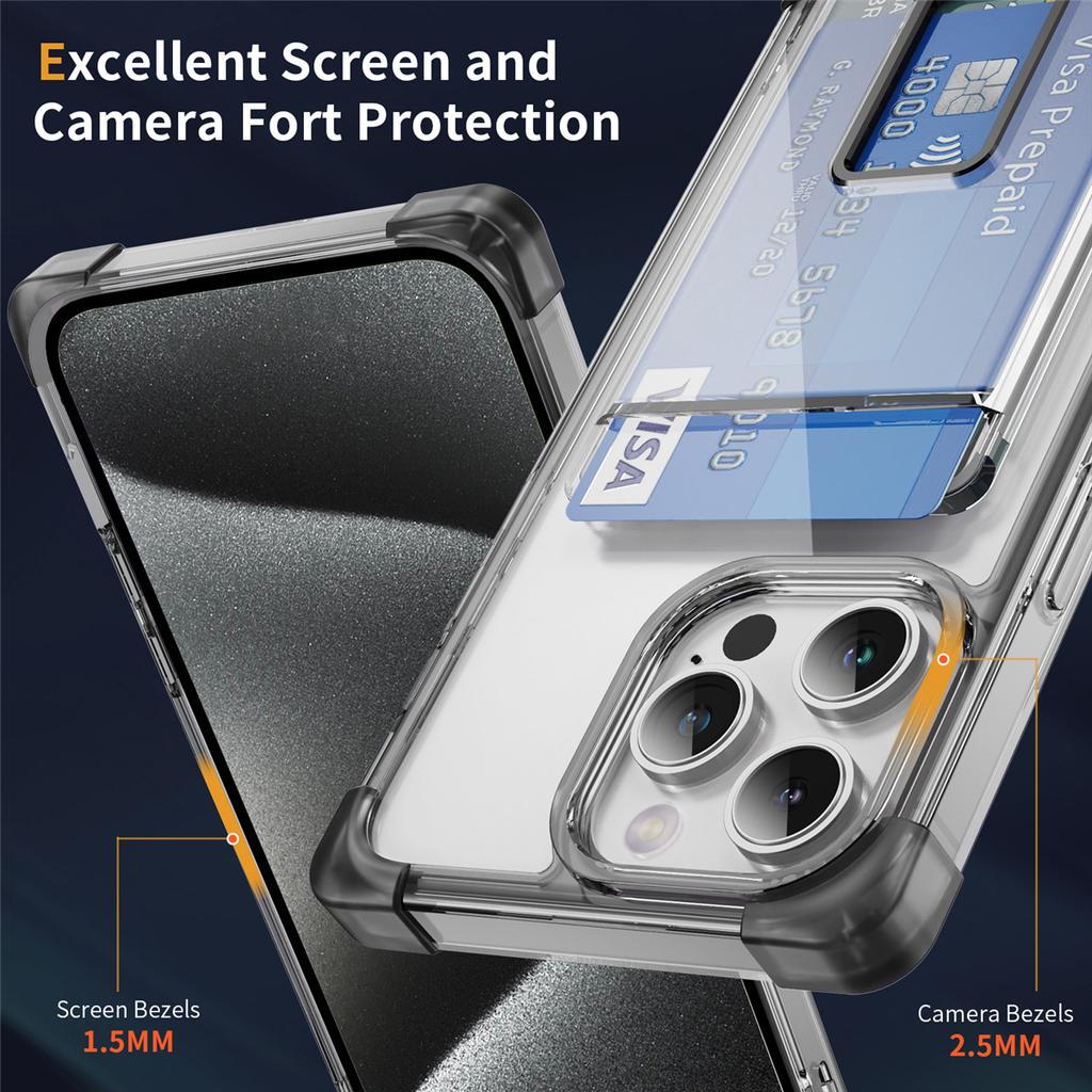 YSM Reinforced Corners Series for iPhone 12/12 Pro Case Card Slot Kickstand Clear Cover
