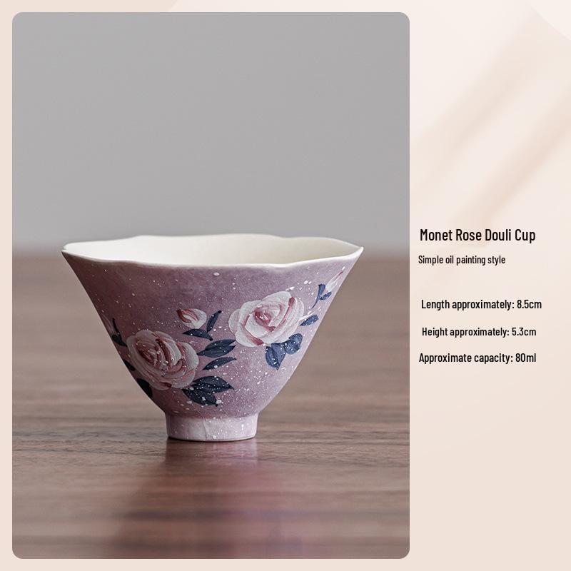 Handmade High-End Ceramic Rose Douli Tea Cup for Kung Fu Tea