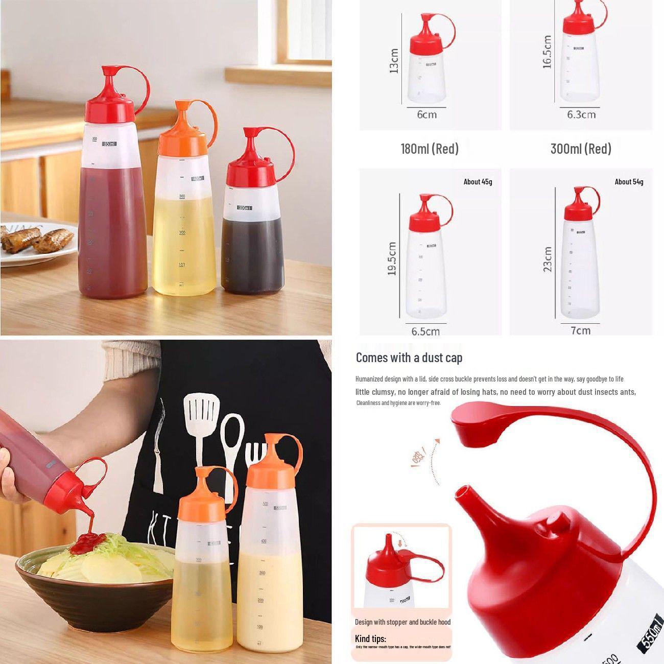 Food-Grade Plastic Squeeze Bottle for Kitchen Seasoning and Sauces 300ml