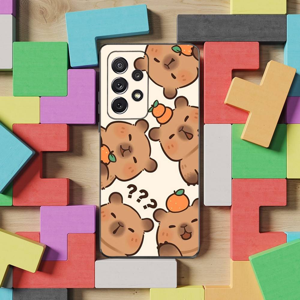 Cute Cartoon Capybara For Samsung S9,S10,S20,S10,S21,S25,S24,S23,Ultra,FE,Plus,Lite,Soft Silicone Black Case