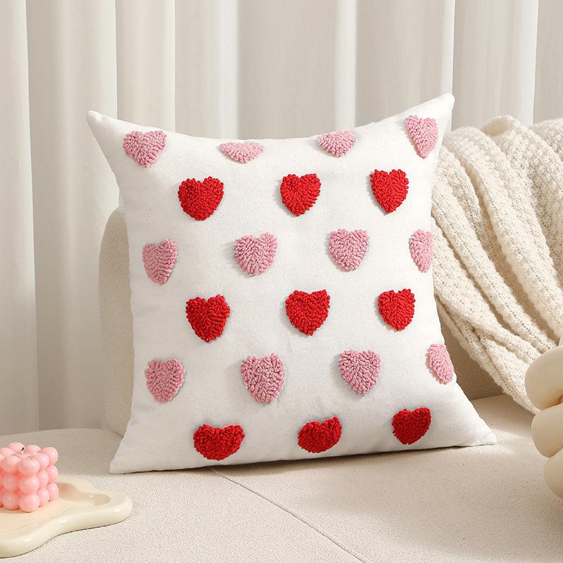 Love Pillow Cover Heart Shaped Pillow Cover Valentines Day Throw Pillow Covers Heart Love Couples Decorations Embroidery Pillowcases (No Lint))))
