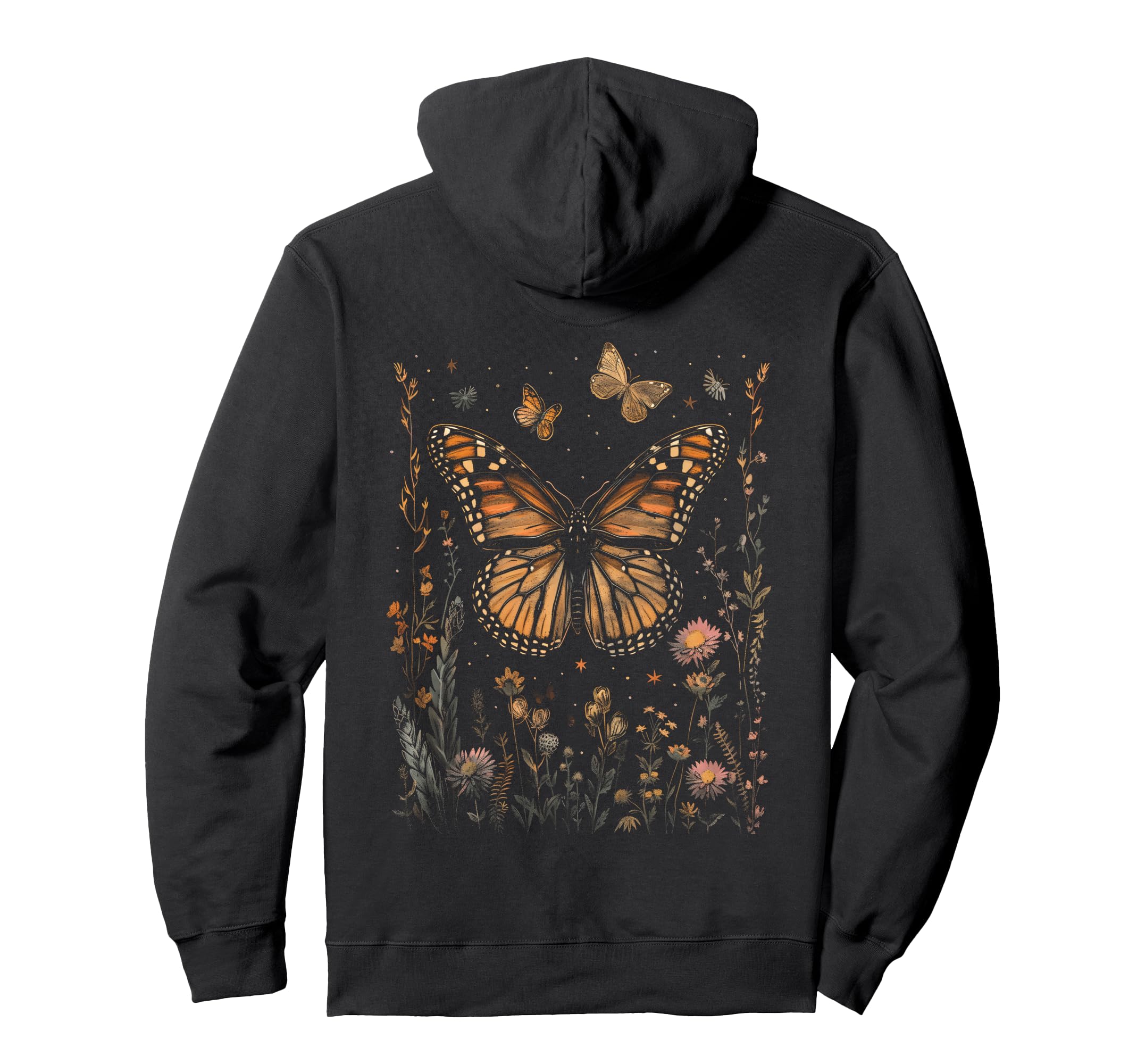 

Vintage Monarch Butterfly and Burning Star Flower Girl Botanical Mom Hoodie чёрный