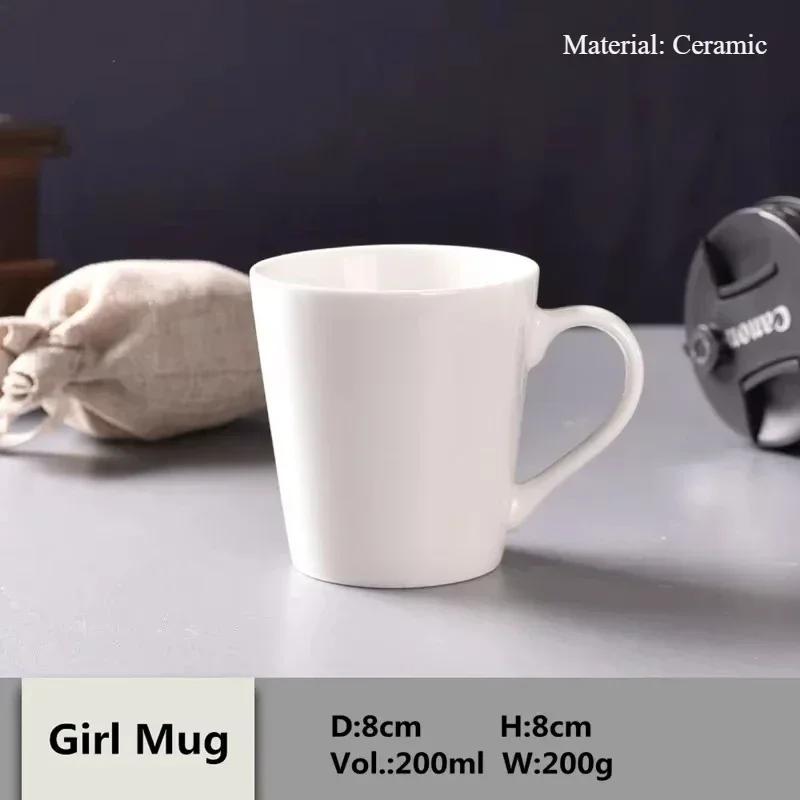 Pure White Brief Ceramic Mug, Bone China, Household Office Coffee Milk Cup with Gold Rim Mark, Drinkware Gift, Porcelain