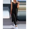 QICED Women's Fashion Summer Spring O-Neck Sleeveless Solid Color Print Casual Dresses Casual Chic