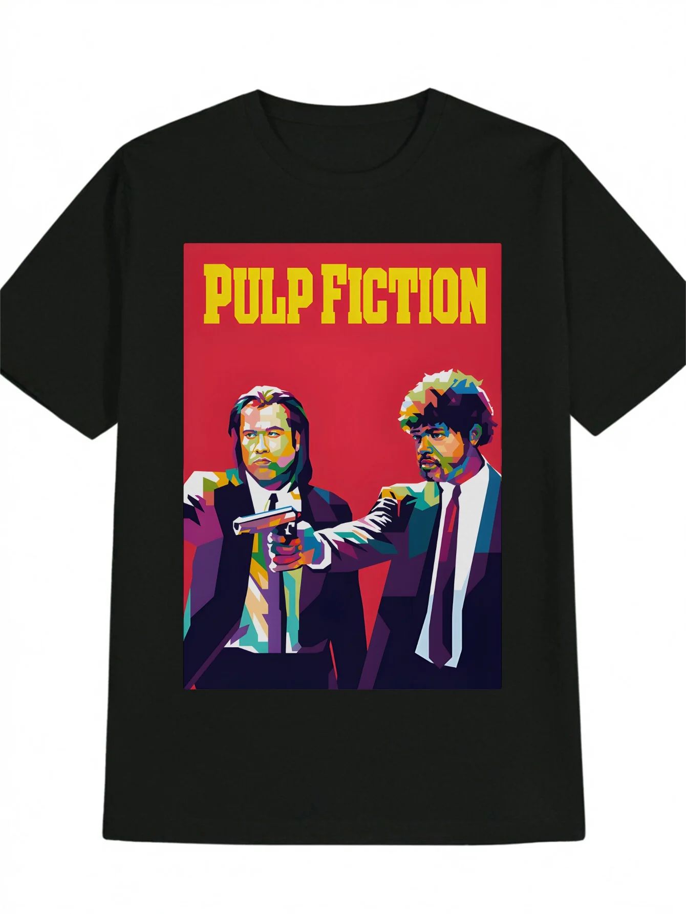 

Pulp Fiction Print Black Tee Casual Crew Neck TShirt Colorful Daily Print Cotton T Shirt Casual Loose Graphic Tee Unisex 4XL
