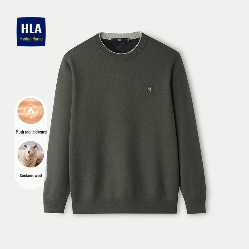 

HLA Men s Winter Fleece-Lined Faux Two-Piece Round Neck Sweater M