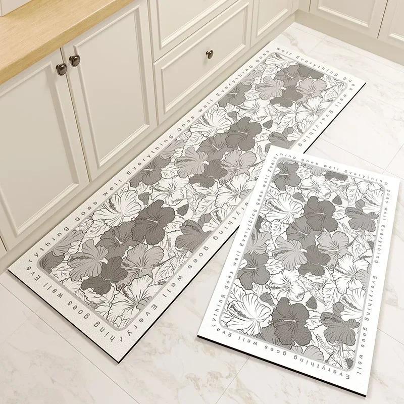 Washable Non-slip Kitchen Rug Pvc Leather Waterproof Anti-slip Floor Mat Long Rugs Oil-proof Foot Mats Pink Flower Home Carpet