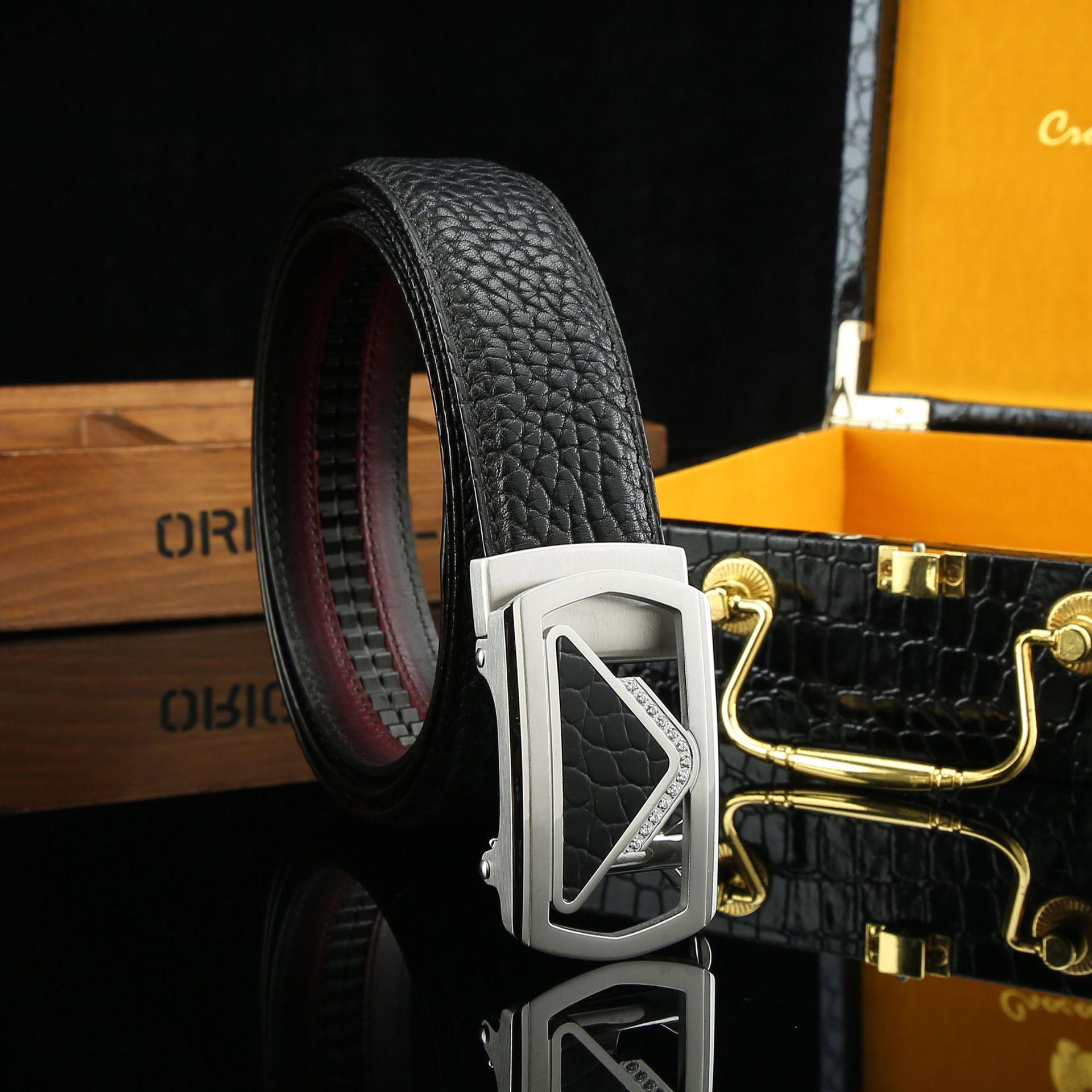 

Роскошный мужской ремень с автоматической пряжкой - узор из кожи дикого быка, верхний слой для повседневного и делового стиля, 3,8 см. 105cm