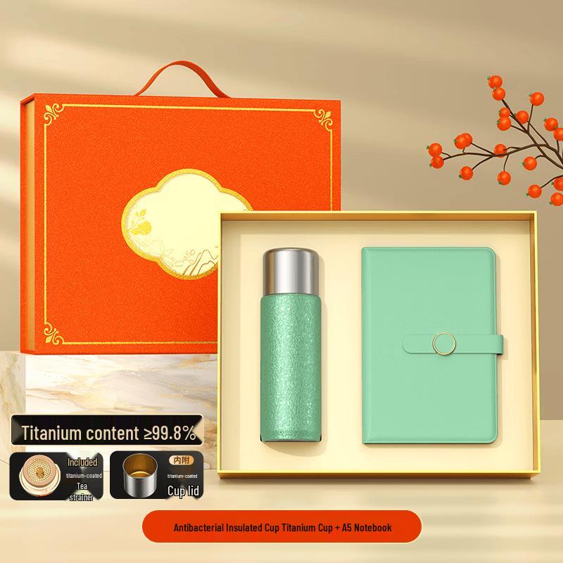 

Green Titanium Cup & Orange Notebook Business Gift Set
