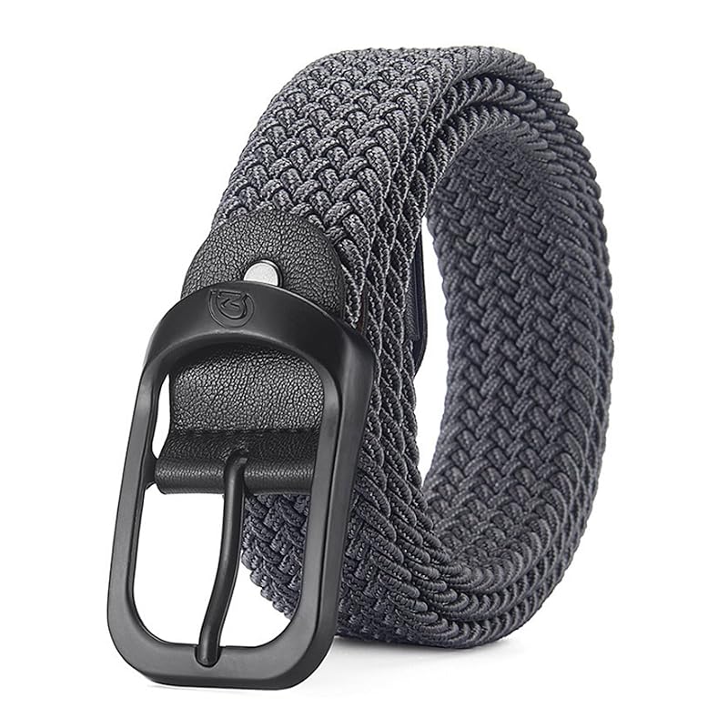 

[Town Wave] belt men s mesh belt elastic belt casual free size braid ladies student gentleman stretch belt (Grey-black buckle)