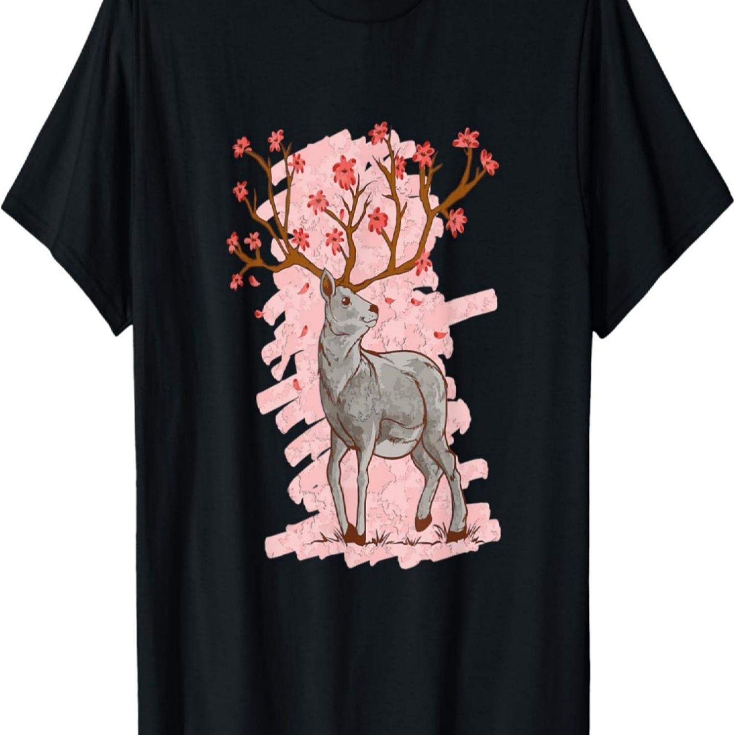 Deer  Sakura Cherry Blossom T-Shirt S чёрный