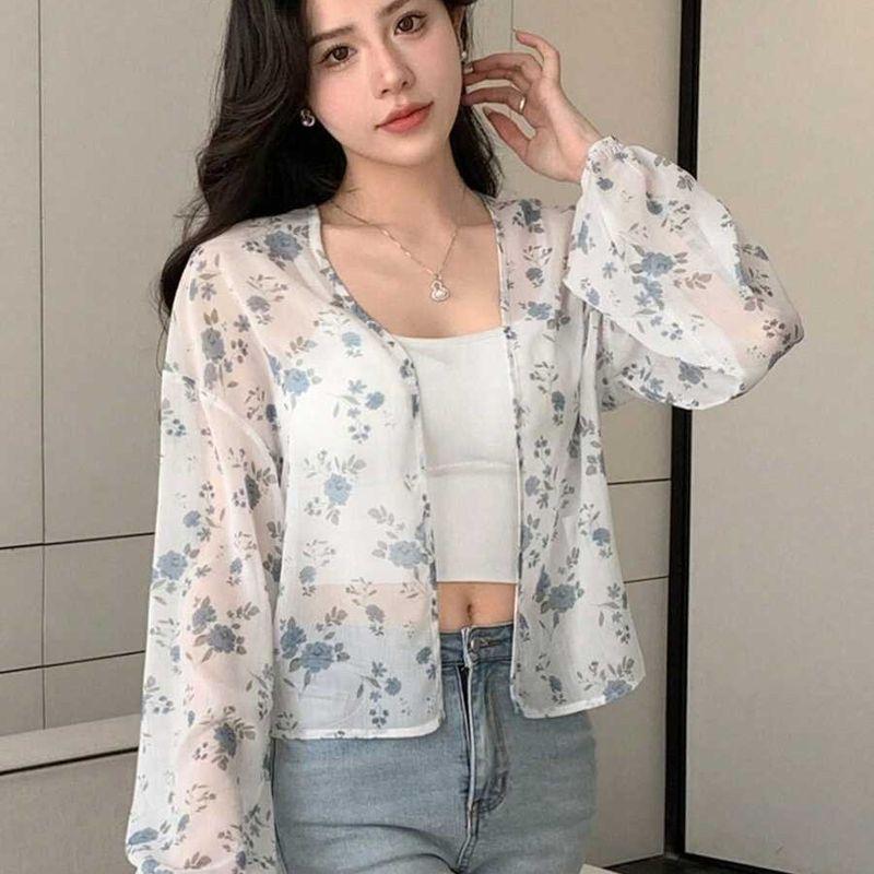 

New Arrival Perspective Drawstring Long Sleeves Gentle Elegant Bouquet Print Cardigan Casual Minimalist Refined Stylish and Versatile Outwear Bouquet L