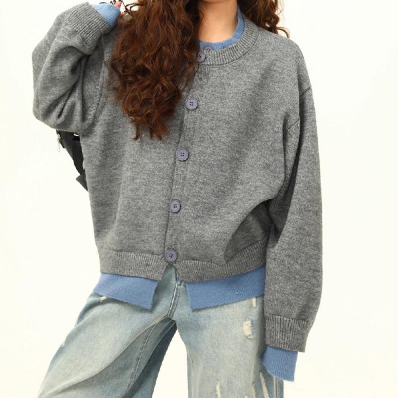 Cleanfit American Retro Two-Piece Loose Henley Cardigan for Couples