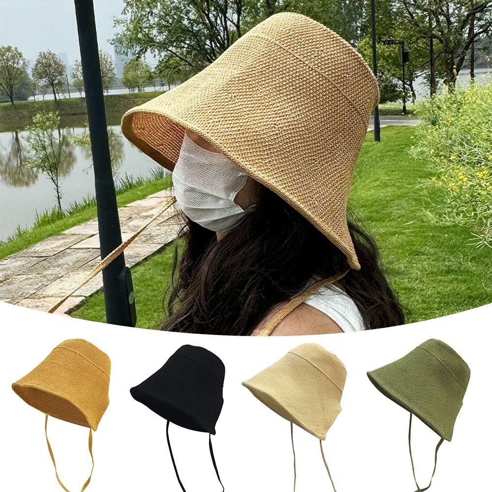 

Sunshade Straw Hat Anti-UV Women Lady Girl Fisherman Hats Sun Visor Hats Spring Summer Autumn коричневий