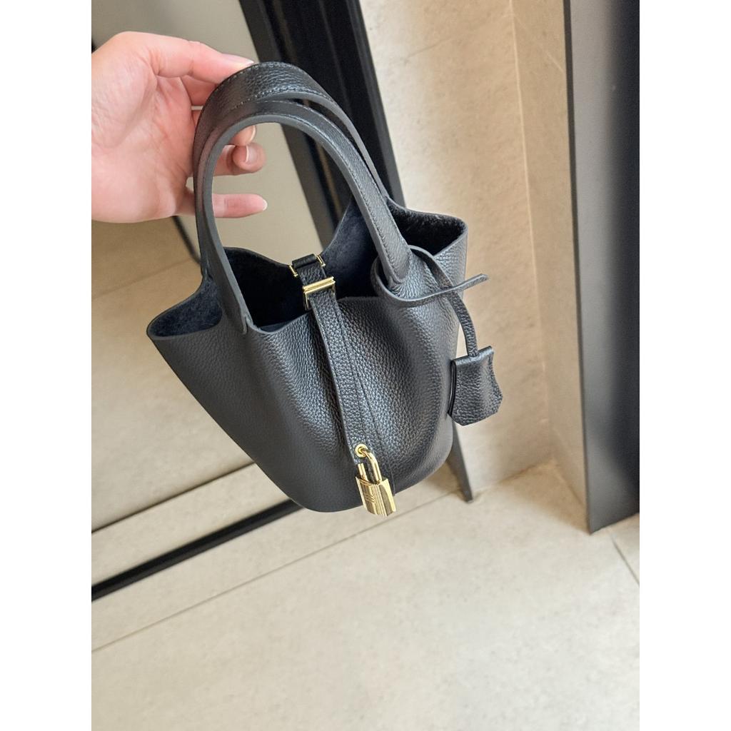 Cross-border direct supply, first-layer cowhide mini vegetable basket 14cm exquisite handbag, hand-held high-end versatile bucket bag
