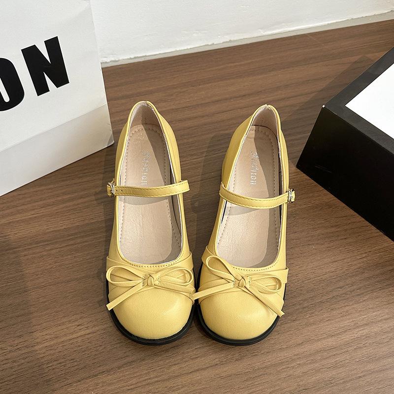 French Retro One-word Buckle Bow Mary Jane Shoes Women's 2025 Summer New Fashion Versatile Single Shoes Small Leather Shoes